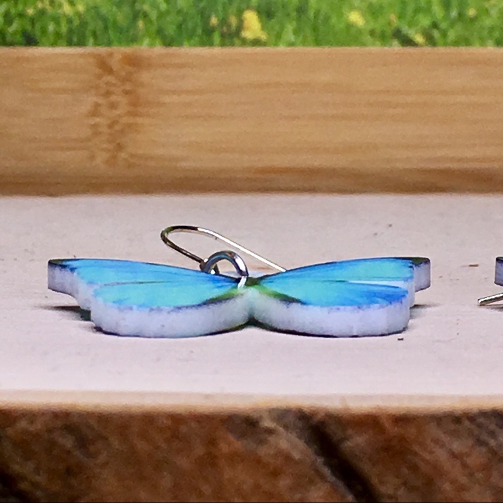 Blue Butterfly Acrylic Earrings - Picture 6 of 7